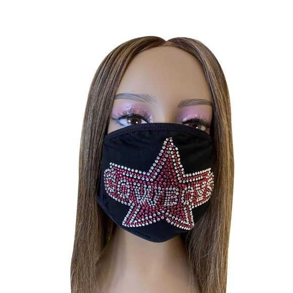 Dallas COWBOYS Pink Bling Rhinestone Face Mask - Picture 1 of 11